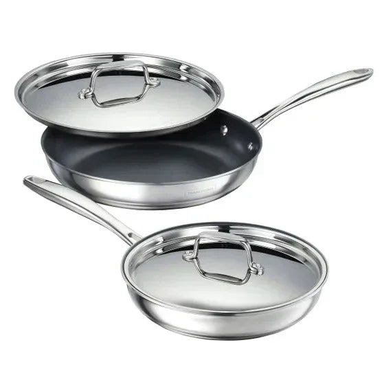Tramontina 4-piece Stainless Steel Fry Pan Set with Ceramic Nonstick Interior and Lids - USA MEGA SHOP