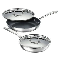 Tramontina 4-piece Stainless Steel Fry Pan Set with Ceramic Nonstick Interior and Lids - USA MEGA SHOP