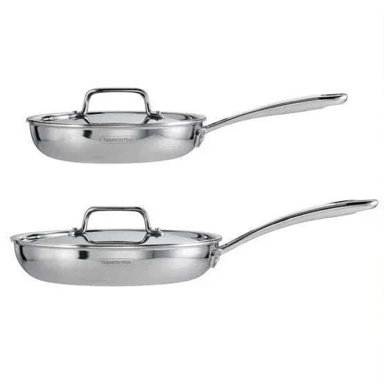 Tramontina 4-piece Stainless Steel Fry Pan Set with Ceramic Nonstick Interior and Lids - USA MEGA SHOP