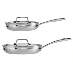 Tramontina 4-piece Stainless Steel Fry Pan Set with Ceramic Nonstick Interior and Lids - USA MEGA SHOP