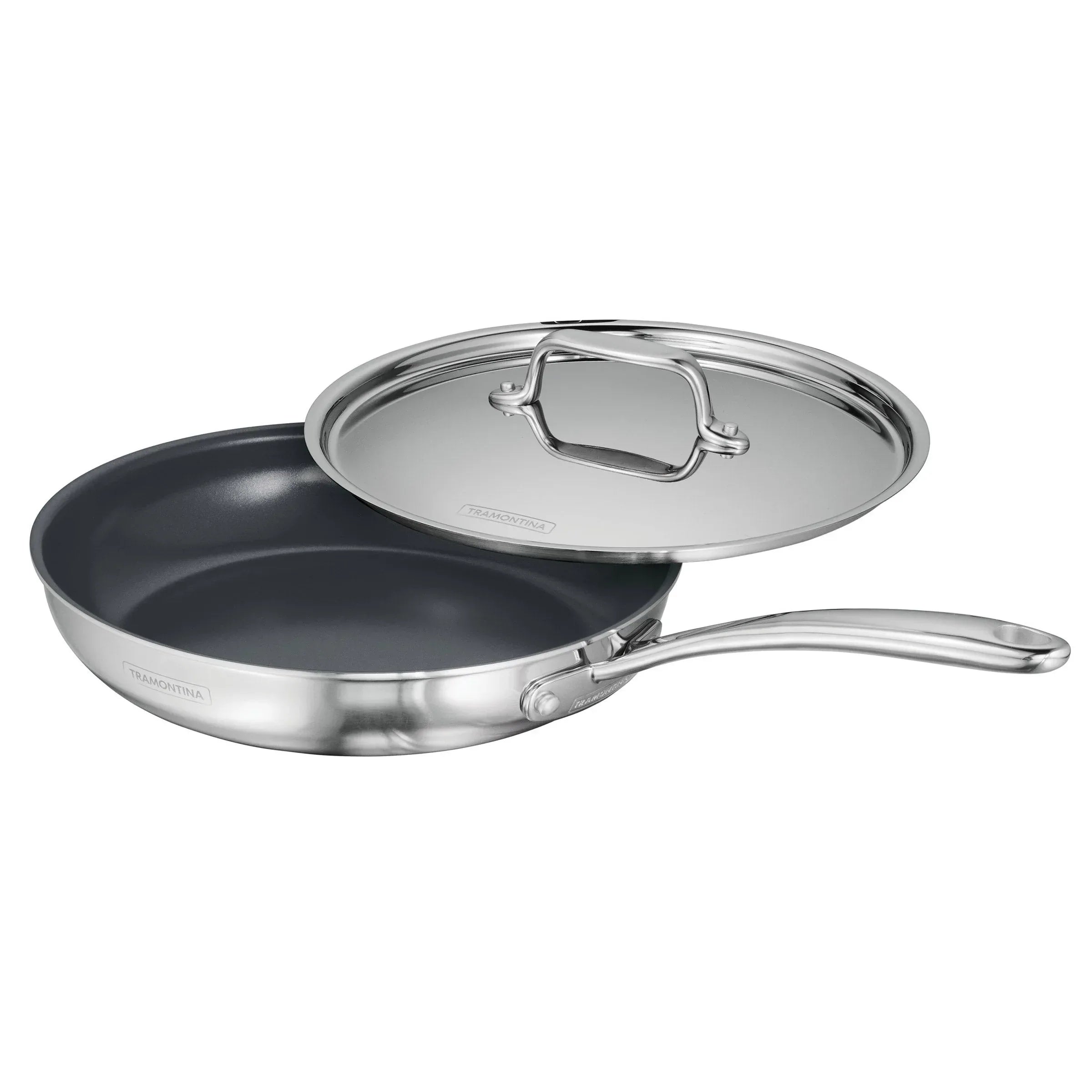 Tramontina 4-piece Stainless Steel Fry Pan Set with Ceramic Nonstick Interior and Lids - USA MEGA SHOP