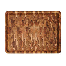 Rectangular teak wood chopping board with end-grain weave texture