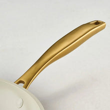 Cream fry pan handle and rim detail, gold finish