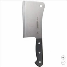 Chef's cleaver with stainless steel blade and black handle, three rivets