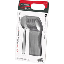 Stainless steel oval soup spoon with Windsor handle, oval bowl, in retail pack