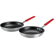 Nonstick aluminum restaurant fry pan set of 2 with red handles