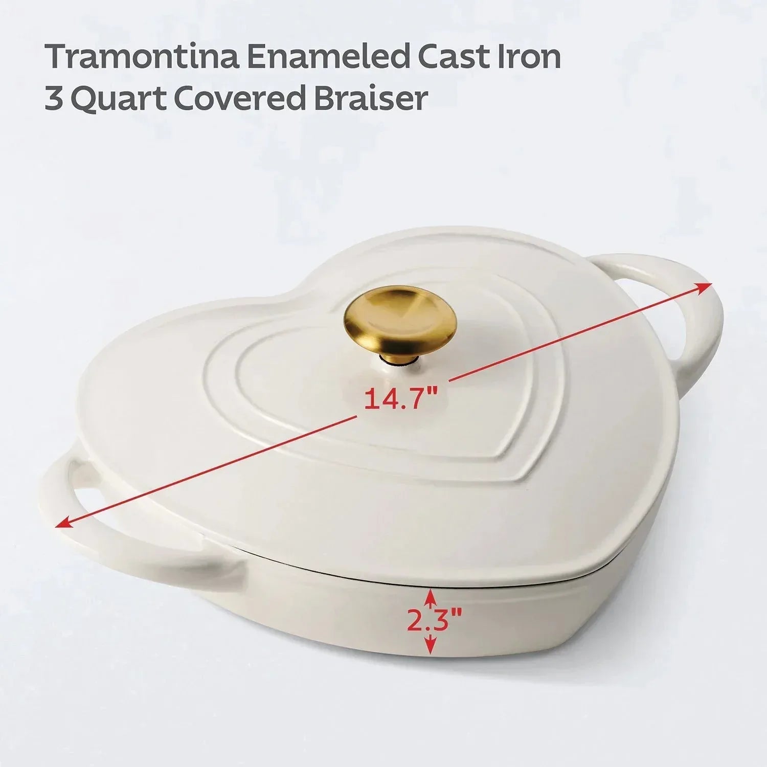 Tramontina 3-Quart Heart Shape Enameled Cast Iron Dutch Oven (Shallow, Oven Safe) - USA MEGA SHOP