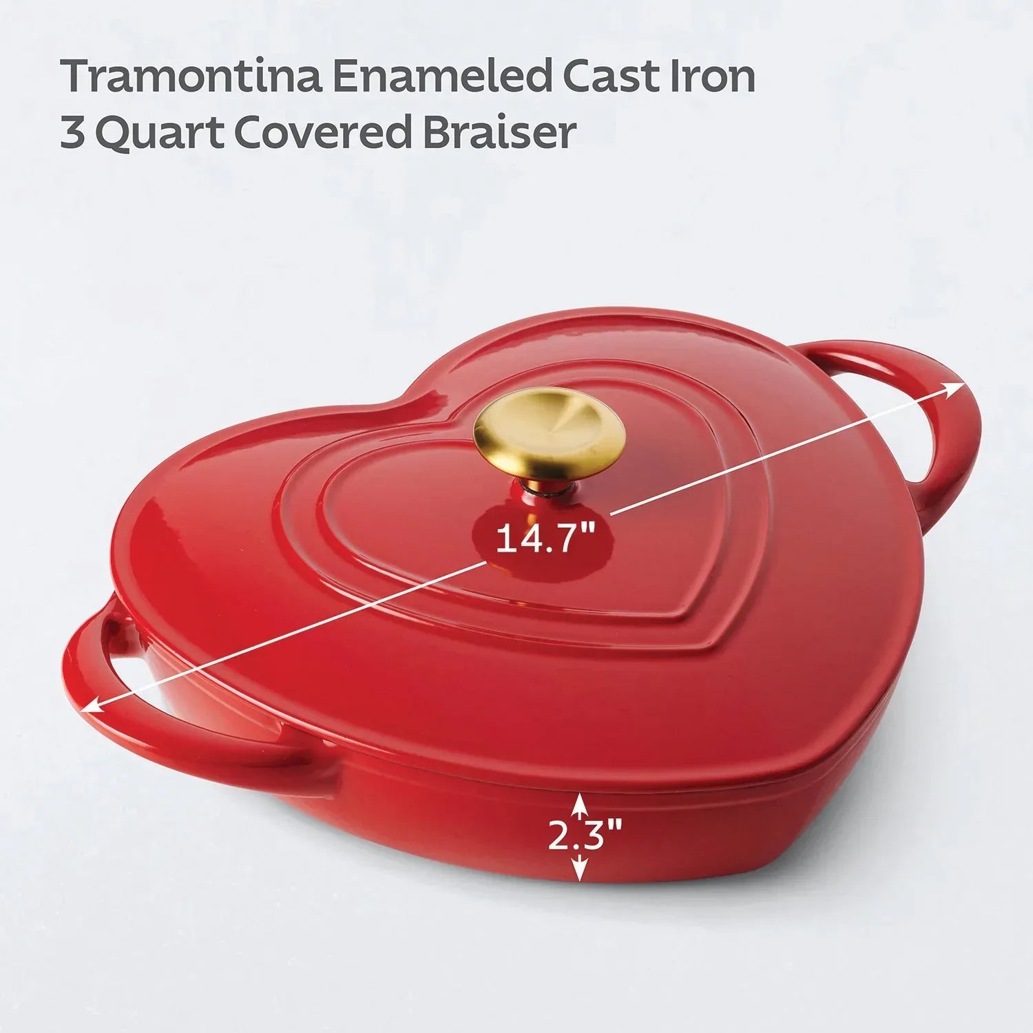 Tramontina 3-Quart Heart Shape Enameled Cast Iron Dutch Oven (Shallow, Oven Safe)