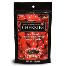 Resealable bag of dried Montmorency cherries, red fruit pieces; net wt 3 oz.