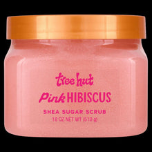 Tree Hut Pink Hibiscus shea sugar body scrub jar, pink granules, 18 oz