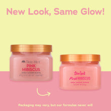 Two Pink Hibiscus shea sugar scrub jars, pink body scrub, orange lids