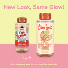 Foaming gel body wash bottles, Coco Colada scent, orange caps, side-by-side