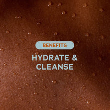 Foaming gel texture close-up with “Hydrate & Cleanse” text