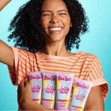 Hydrating shave butter tubes in Jelly Bear design held by smiling woman