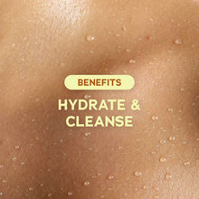 Skin with moisturizing foamy bubbles; Benefits hydrate & cleanse