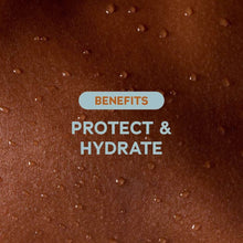 Pink Hibiscus shave oil texture with “Protect & Hydrate” benefits text