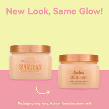 Two Santal Haze shea sugar body scrub jars with amber lids