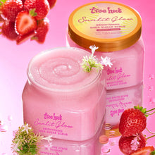 Tree Hut Sunlit Glow shea sugar body scrub jars, pink cream with orange lids