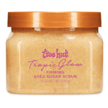 Tree Hut Tropic Glow firming shea sugar scrub jar, golden beige, clear tub with lid