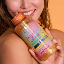 Tree Hut foaming gel body wash bottle, orange-pink glitter gradient label