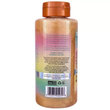Foaming gel body wash bottle with orange cap and barcode label on the back
