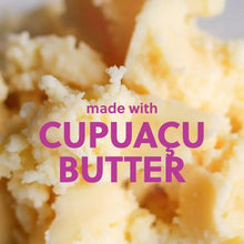 “Made with CUPUAÇU BUTTER” ingredient text over a creamy product texture