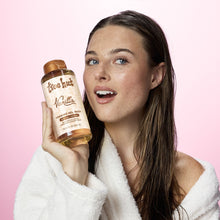 Foaming gel body wash bottle with copper cap, vanilla label