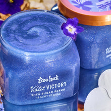 Tree Hut Violet Victory shea sugar scrub jar with violet flower on lid