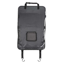 Car back seat organizer with carry handle, rear pocket panel, and hanging hooks