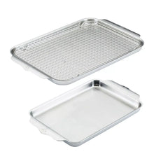 Tri-ply bakeware set with wire roasting rack and flat baking pan