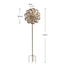 Tri-metallic wind spinner size: 212 cm tall; 58.5 cm wide; 26 cm head