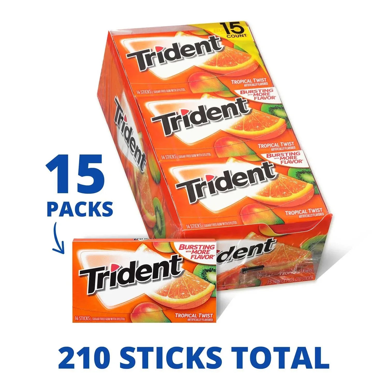 Trident Tropical Twist Sugar Free Gum, 14 pcs., 15 pk. - USA MEGA SHOP