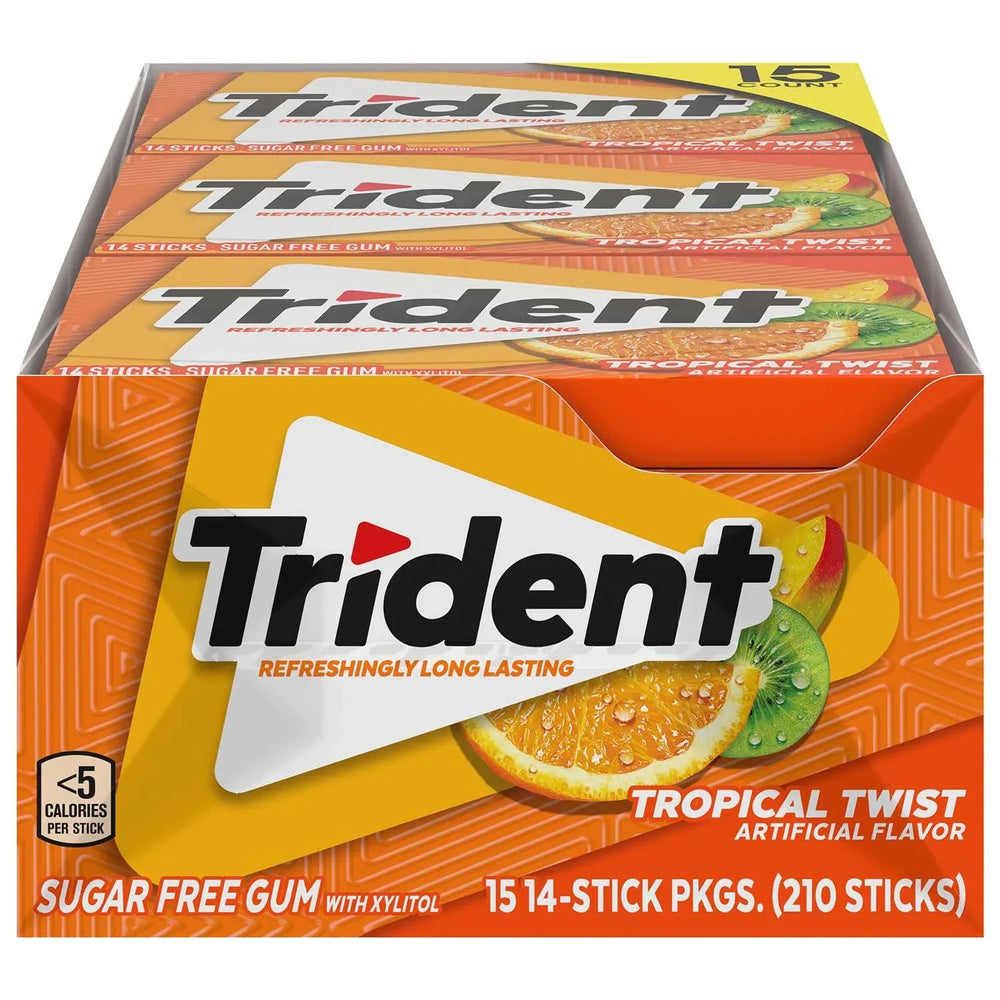 Trident Tropical Twist Sugar Free Gum, 14 pcs., 15 pk. - USA MEGA SHOP