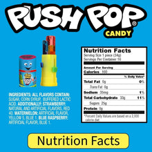 Push Pop candy Nutrition Facts panel, 16 servings per container, ingredients list