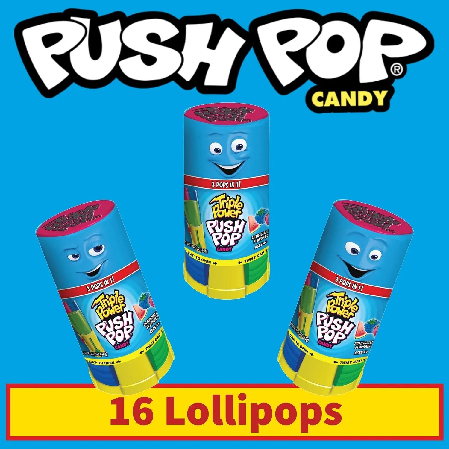 Triple Power Push Pop Candy, 16 ct. - USA MEGA SHOP