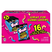 Trolli sour brite crawlers candy multipack box front, pink with 16 peg bags text