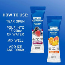 TruLabs multivitamin drink mix stick packs with how-to use directions