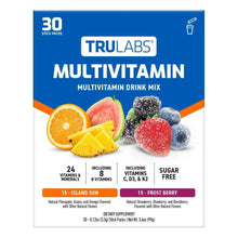 TruLabs multivitamin drink mix box with 30 stick packs and berry and fruit graphics