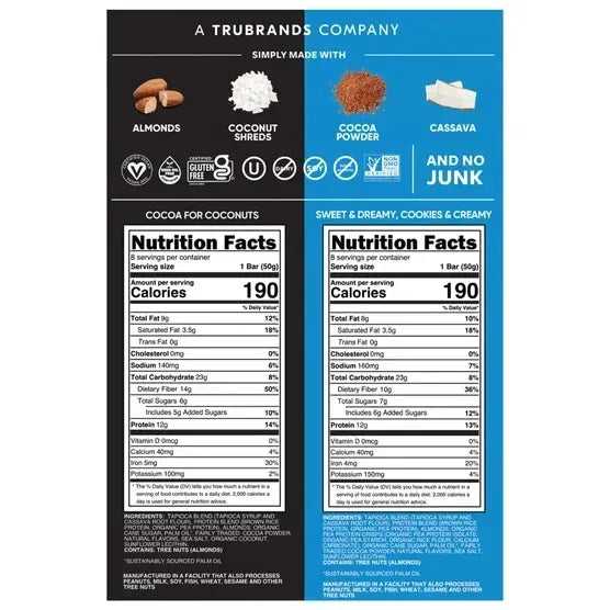 Trubar Plant Based Protein Bar, Variety Pack, 1.76 oz, 16-count