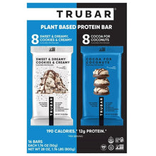 Plant based protein bar variety pack with two bar wrappers, blue and white