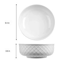 White porcelain serving bowl with embossed diamond pattern; 9.4 in height shown