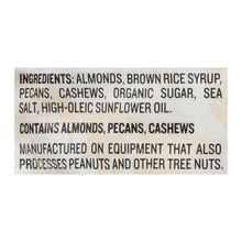 Ingredients list for almond pecan crunch: almonds, pecans, cashews, brown rice syrup