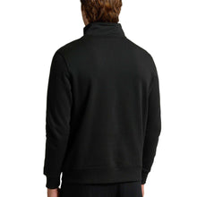 Men's black fleece half-zip pullover, stand collar and half zipper at neck.