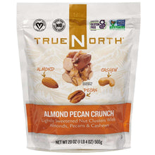 Almond pecan crunch snack bag with nut cluster design and True North branding