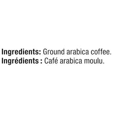 Coffee ingredients label showing ground arabica coffee text on white panel
