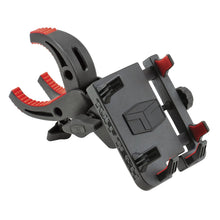 Off-road handlebar phone holder clamp with red slip-resistant grip pads