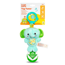 Elephant clip-on plush toy with teal face, green ears, and crinkly fabric page