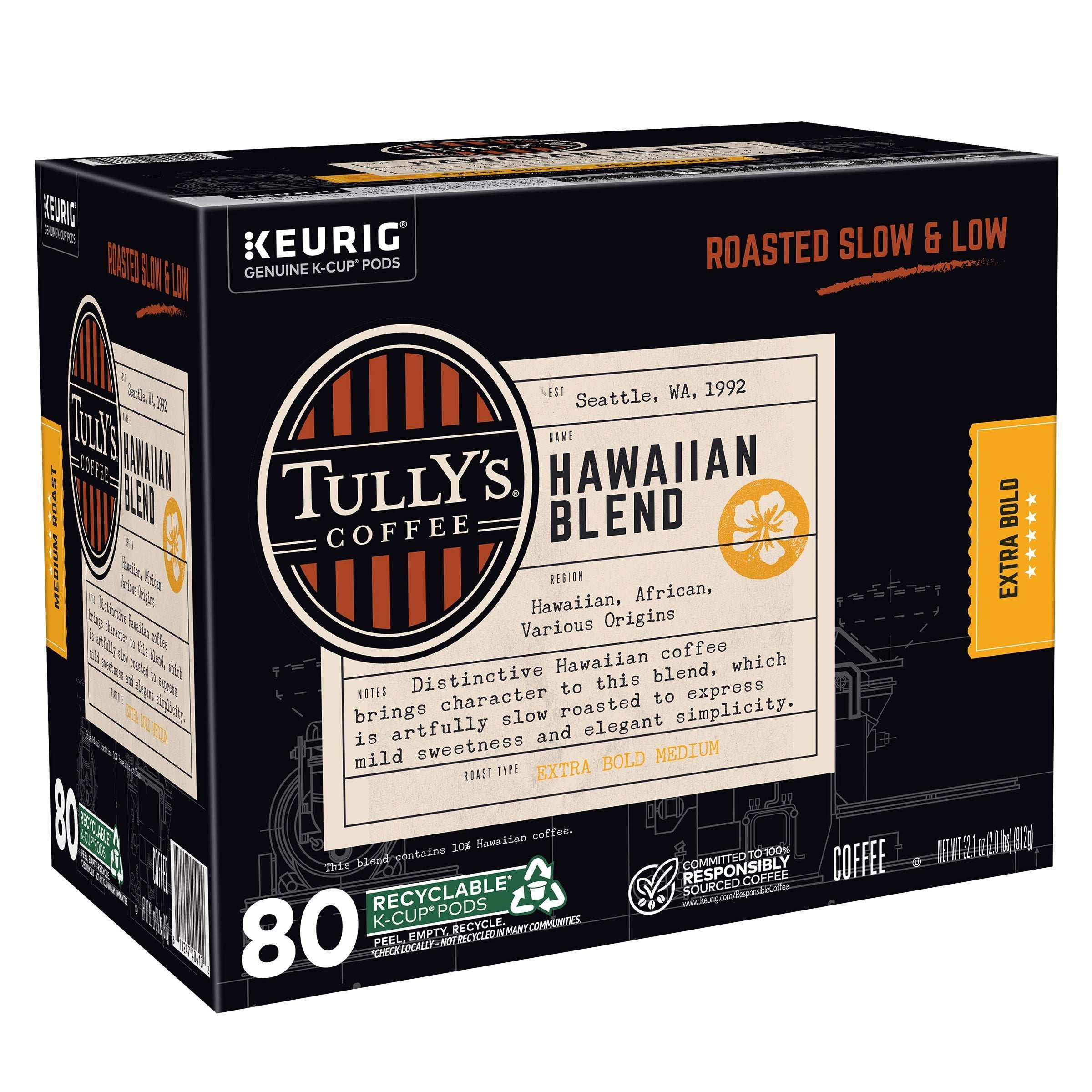Tully's Coffee Hawaiian Blend K-Cups Pods, 80-count