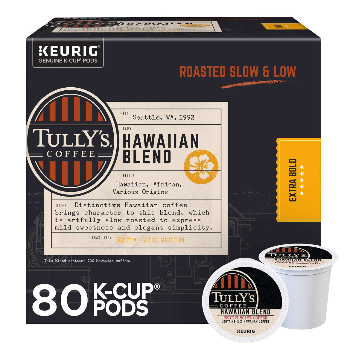 Tully's Coffee Hawaiian Blend K-Cups Pods, 80-count