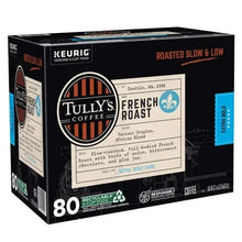 Tully's Coffee French Roast K-Cup pod box, side view, 80-count, extra bold dark